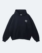 Black Moon Tide Hoodie with a logo on a white background