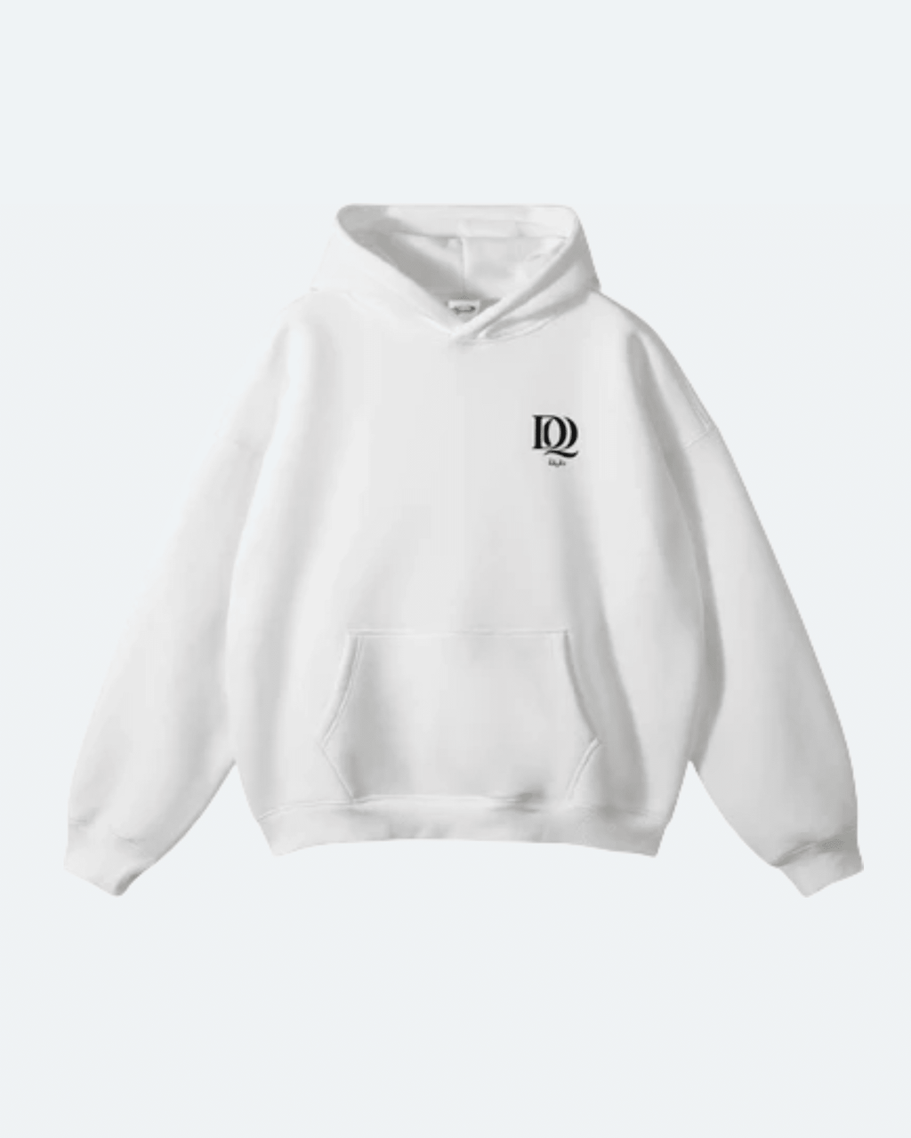 White Moon Tide Hoodie with a logo on the chest against a white background