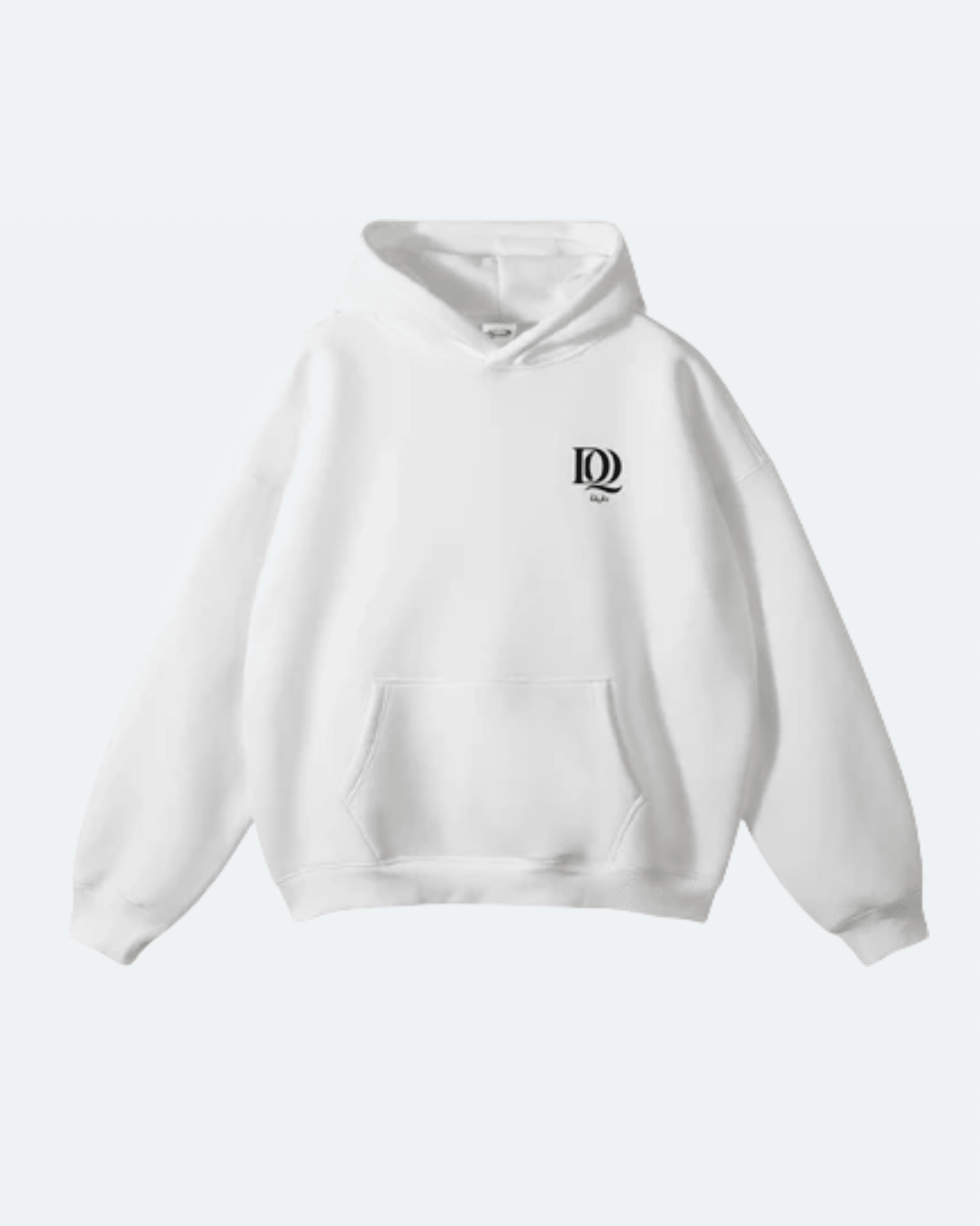White Moon Tide Hoodie with a logo on the chest against a white background