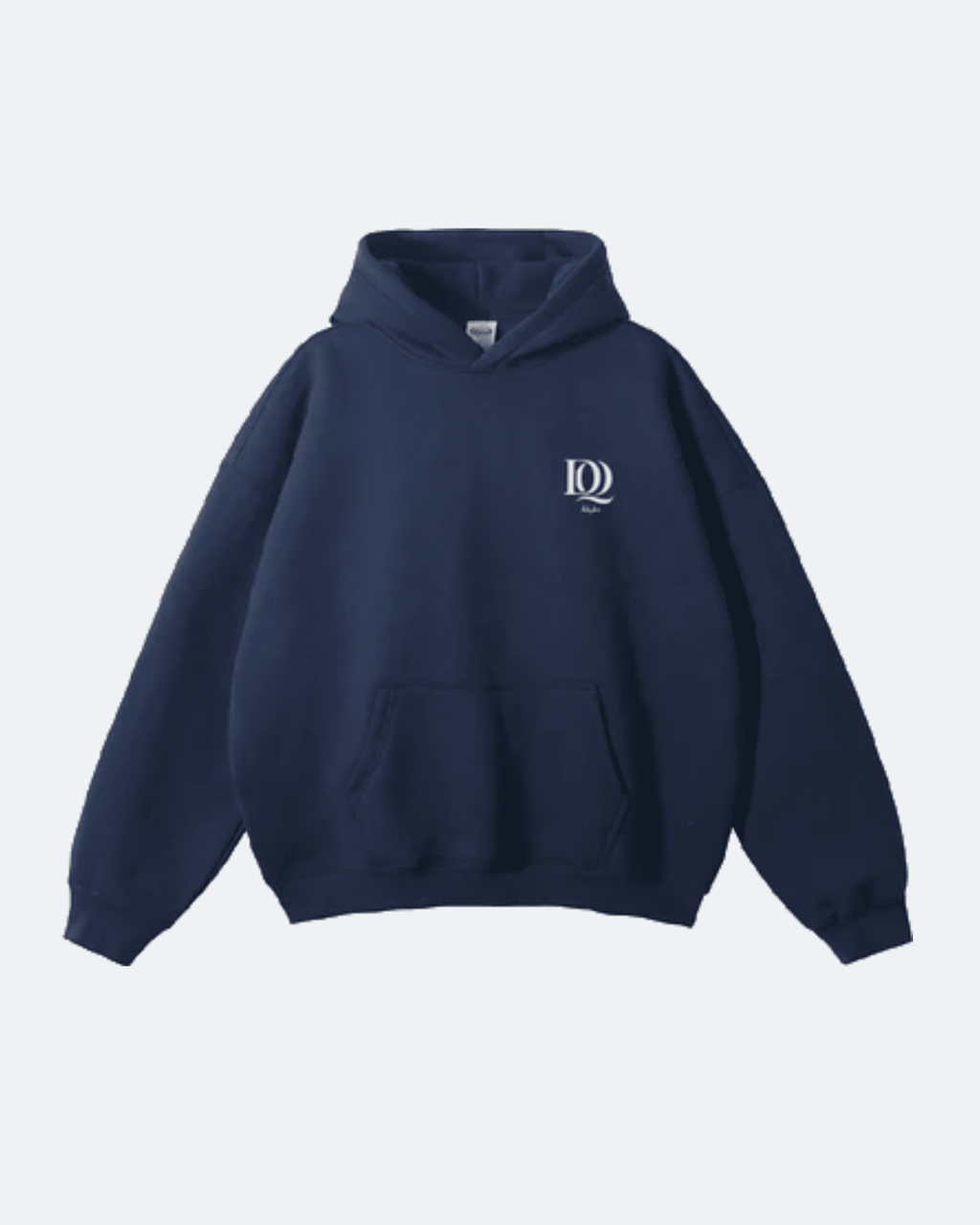 Navy blue Moon Tide Hoodie with a logo on the chest against a light gray background