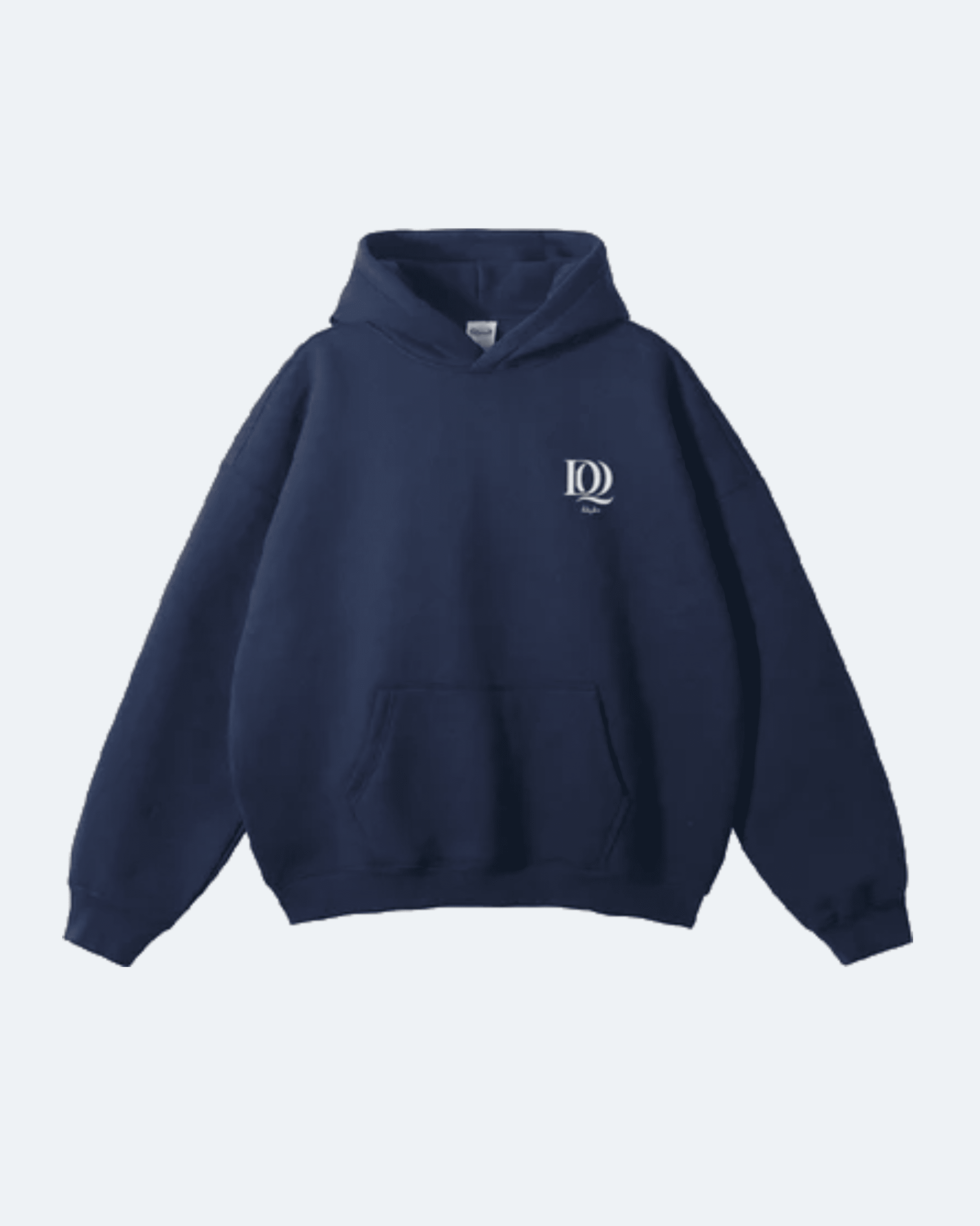 Navy blue Moon Tide Hoodie with a logo on the chest against a light gray background