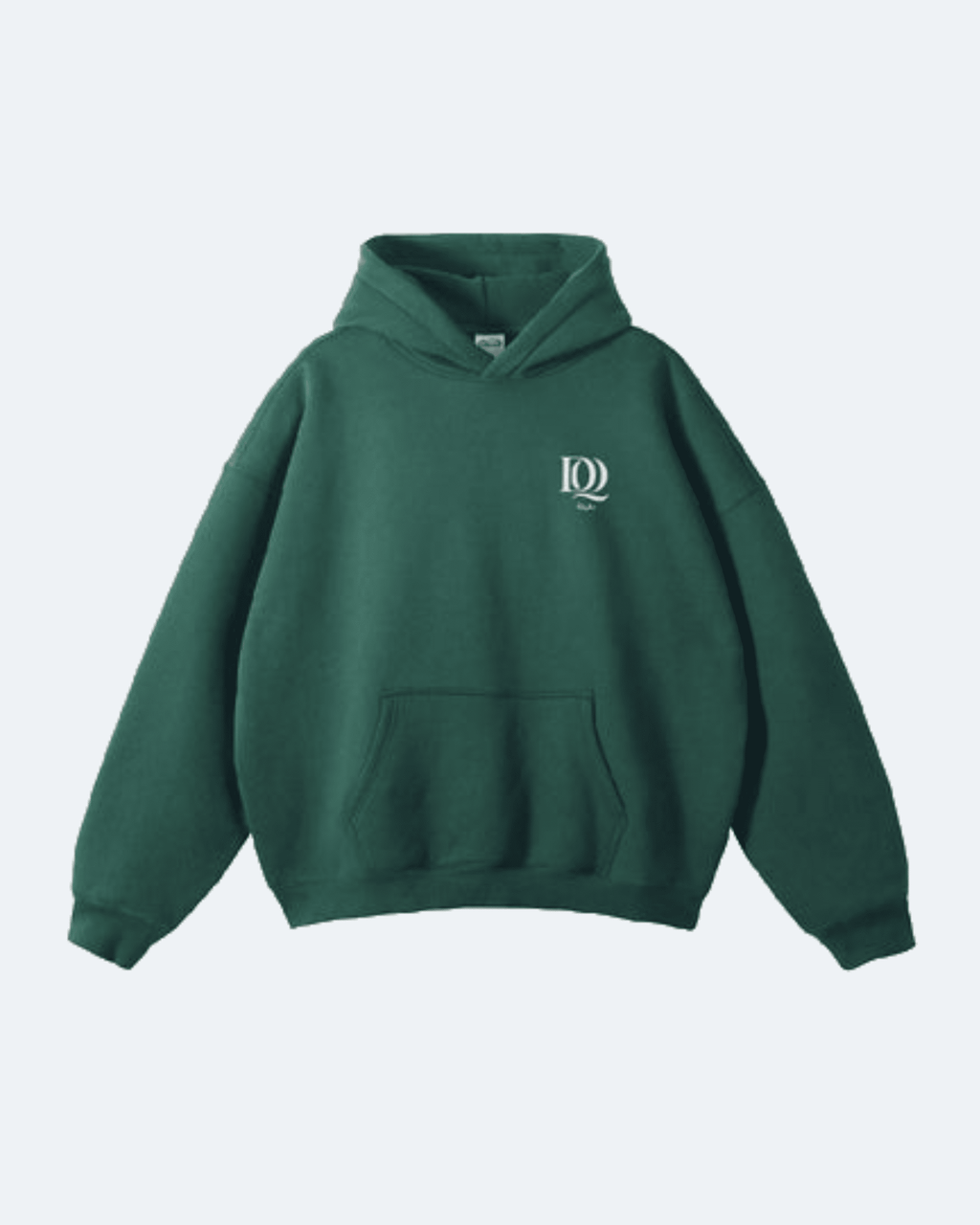Green Moon Tide Hoodie with a logo on a light gray background