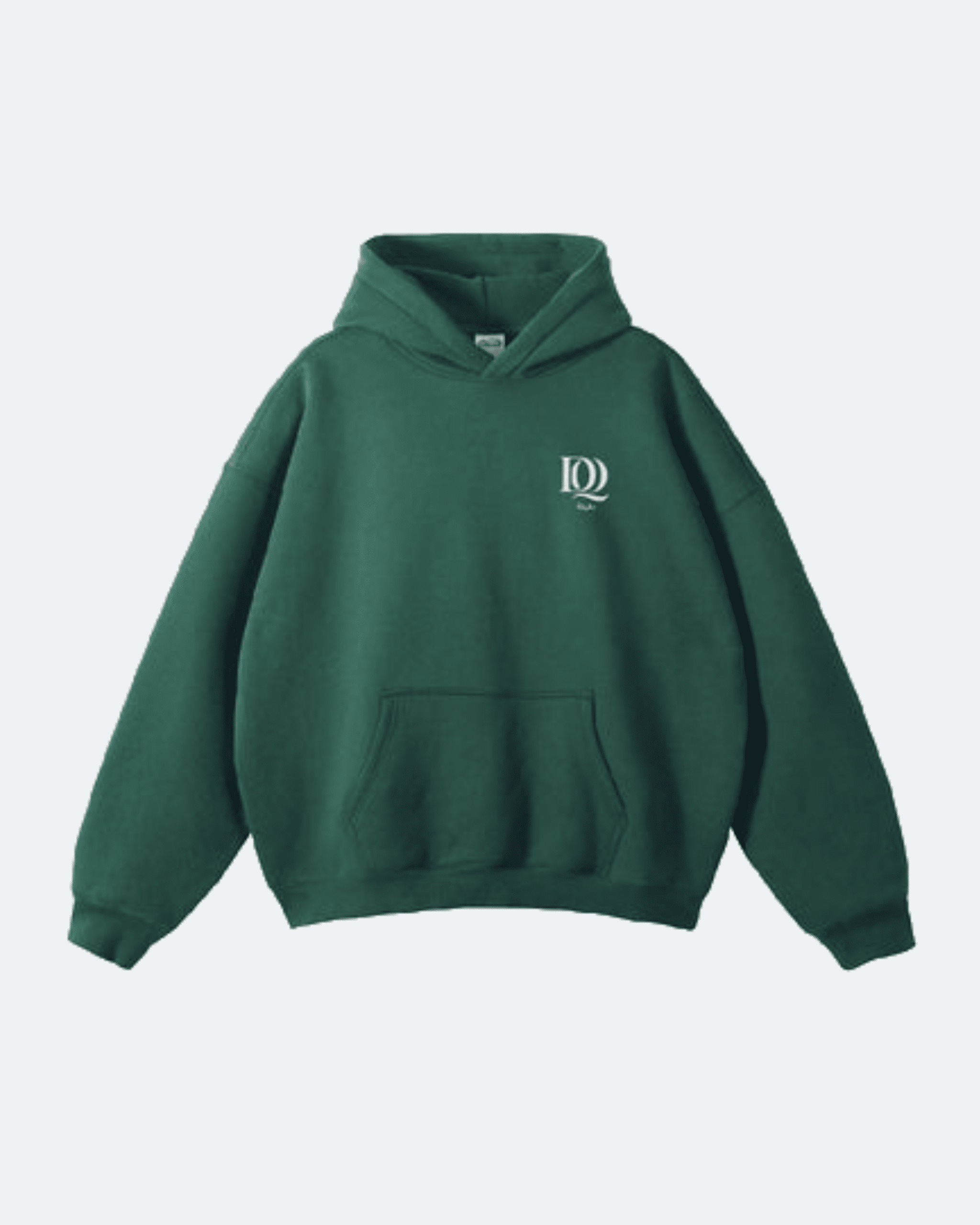 Green Moon Tide Hoodie with a logo on a light gray background