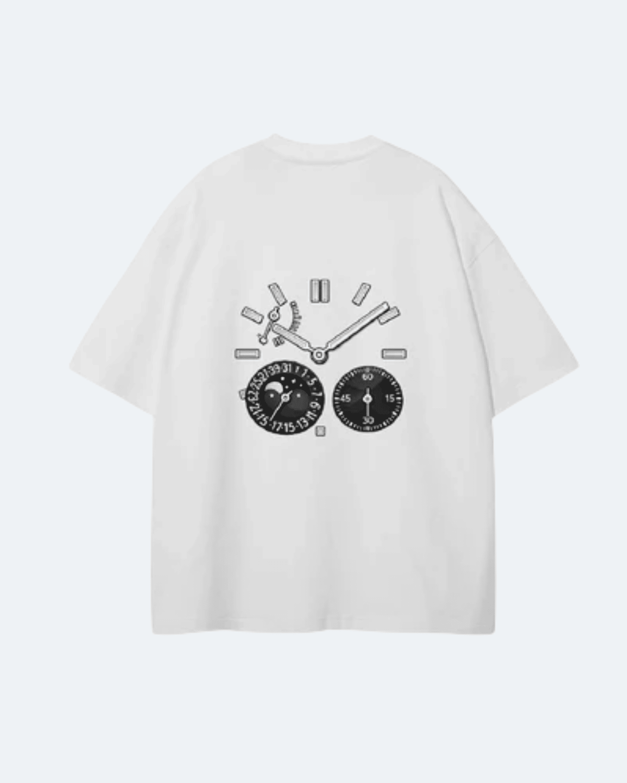 White Moon Tide T-Shirt with black graphic design on a white background