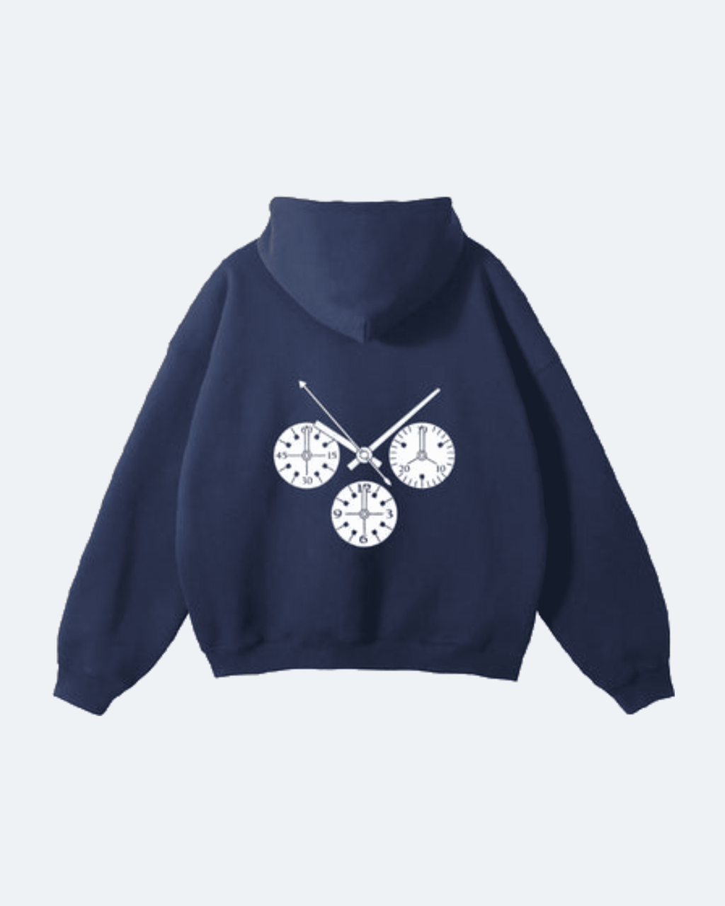 Navy blue Newman Era Hoodie with a unique design on the back against a light gray background