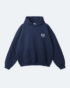 Navy blue Newman Era Hoodie with a logo on the chest against a light gray background