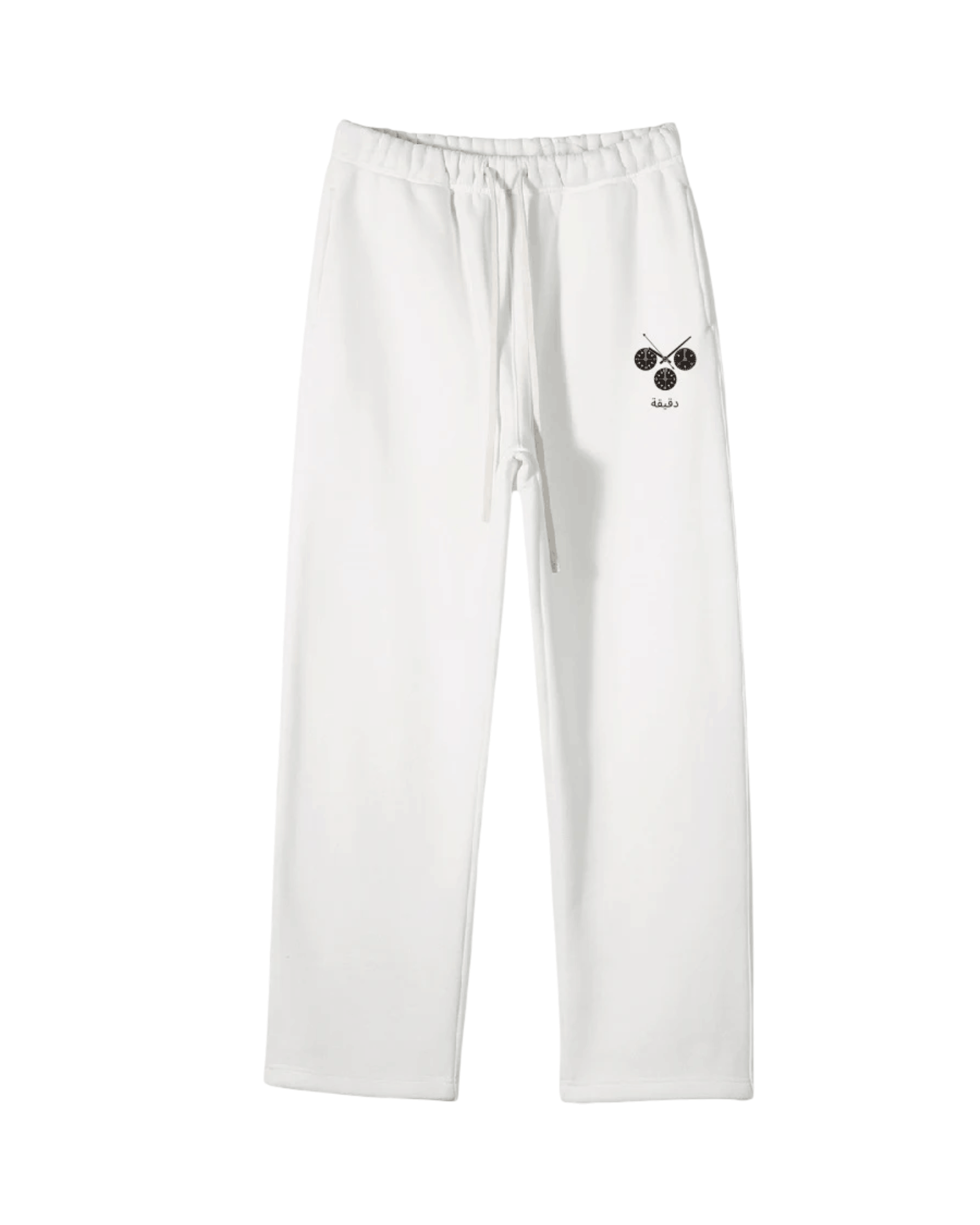 White Newman Era Sweatpants with a small black logo on a white background