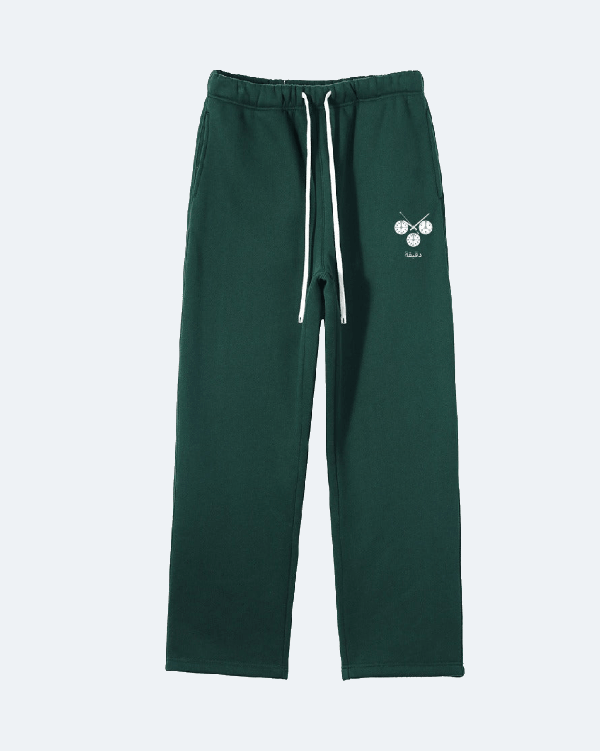 Green Newman Era Sweatpants  with a small white logo on a white background