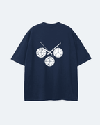 Navy blue Newman Era T-Shirt with white graphic design on a light gray background