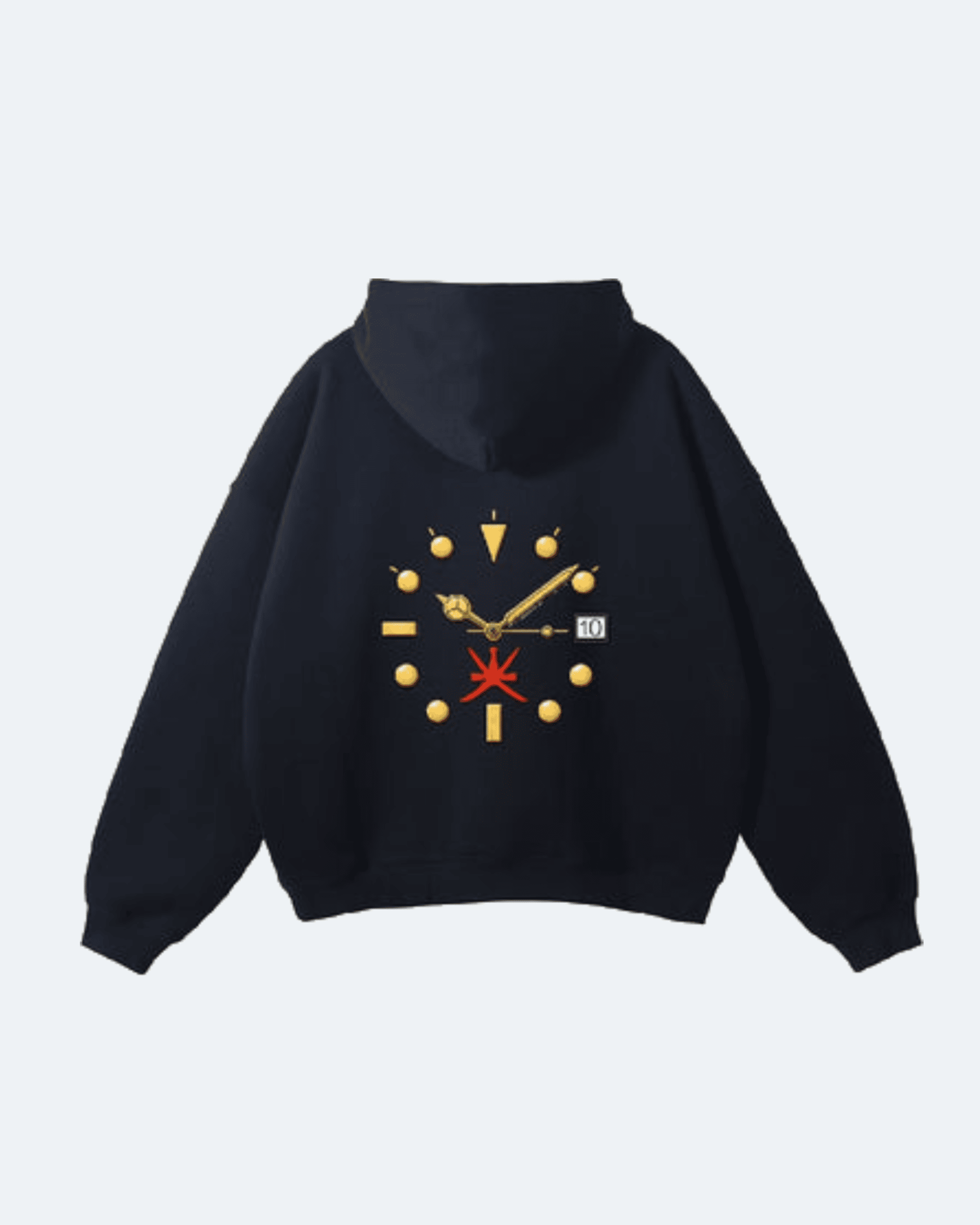 Black Oman Edition Hoodie with a unique design on the back against a light gray background