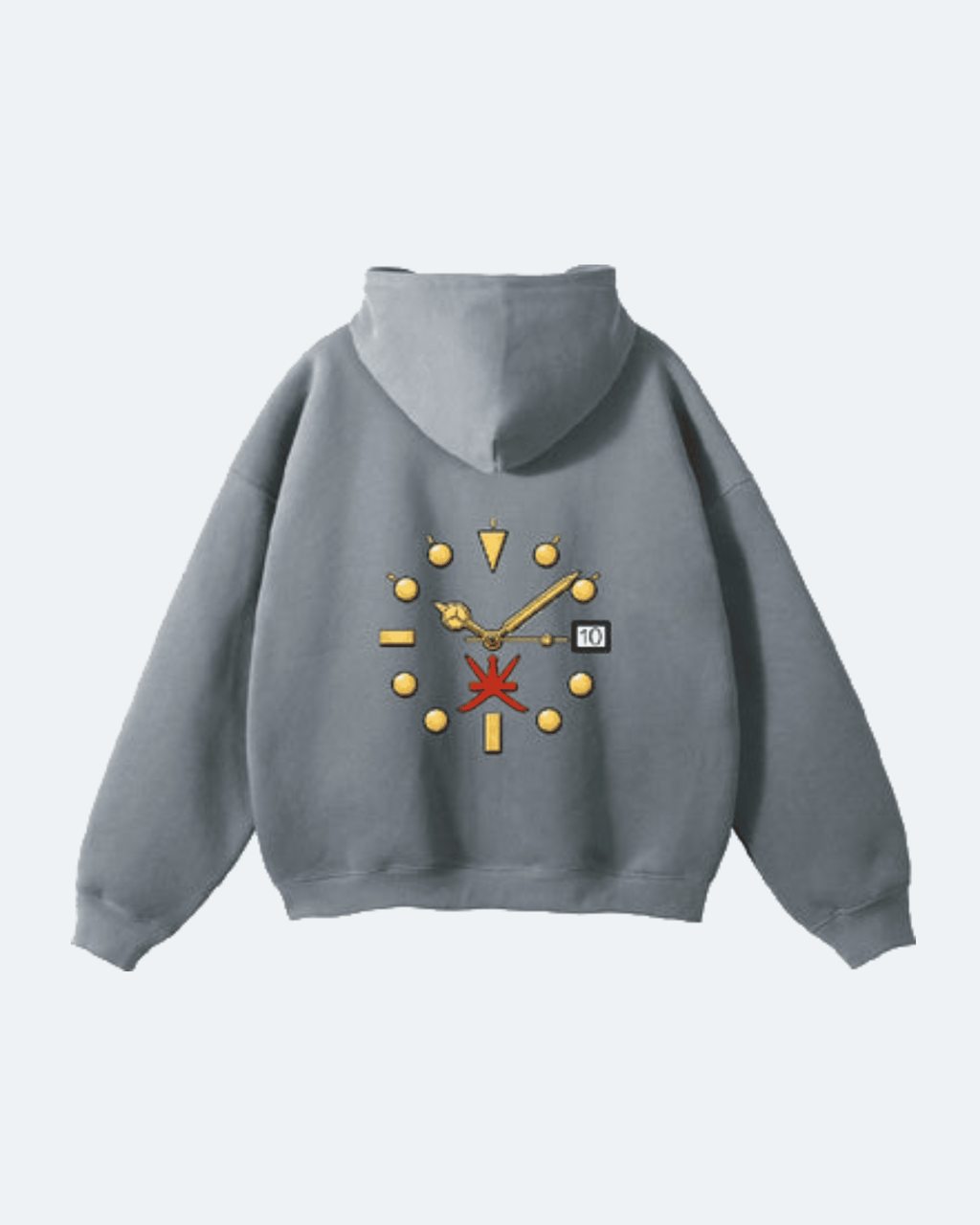 Gray Oman Edition Hoodie with a unique design on the back against a light gray background