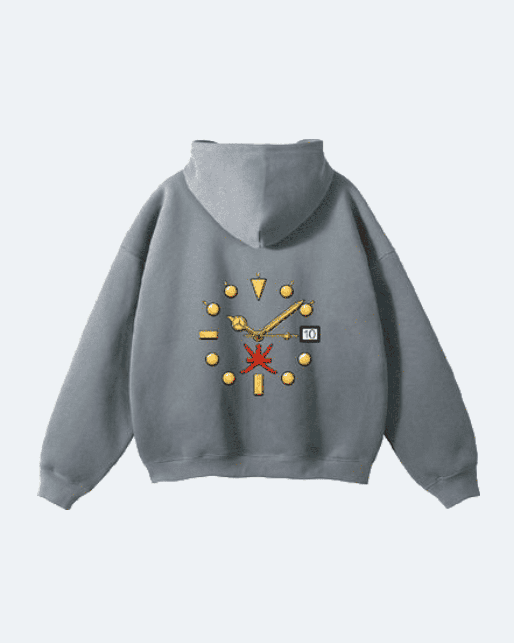 Gray Oman Edition Hoodie with a unique design on the back against a light gray background