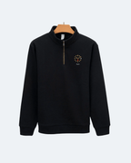 Black Oman Edition Quarter Zip sweatshirt with a small logo on a white background