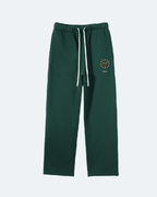Green sweatpants with a logo on a white background
