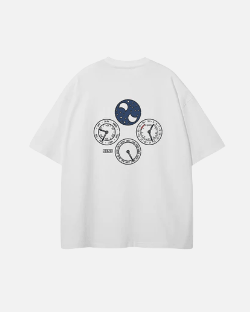 White Perpetual Flight T-Shirt with graphic design on a white background
