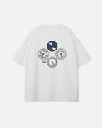White Perpetual Flight T-Shirt with graphic design on a white background