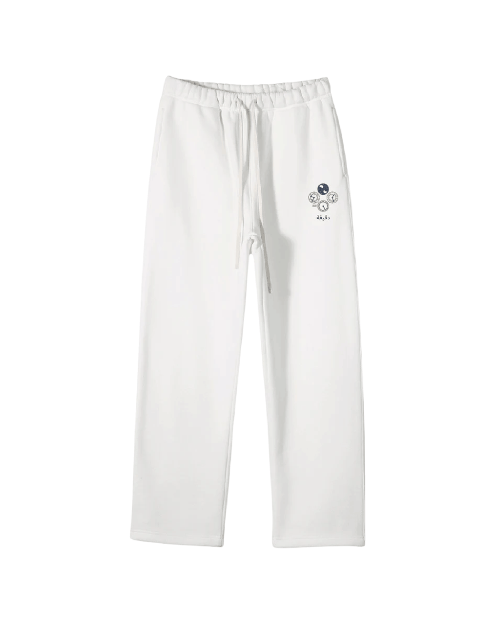 White Perpetual Flight Trackpants  pants with a small logo on a white background