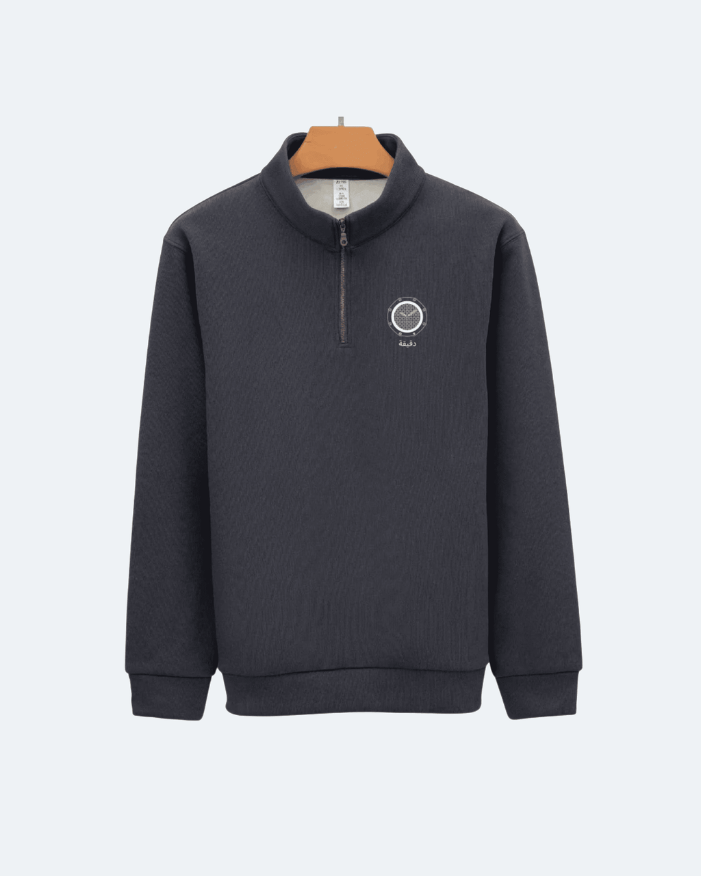 Dark gray Royal Time Quarter Zip sweatshirt with a small logo on a white background