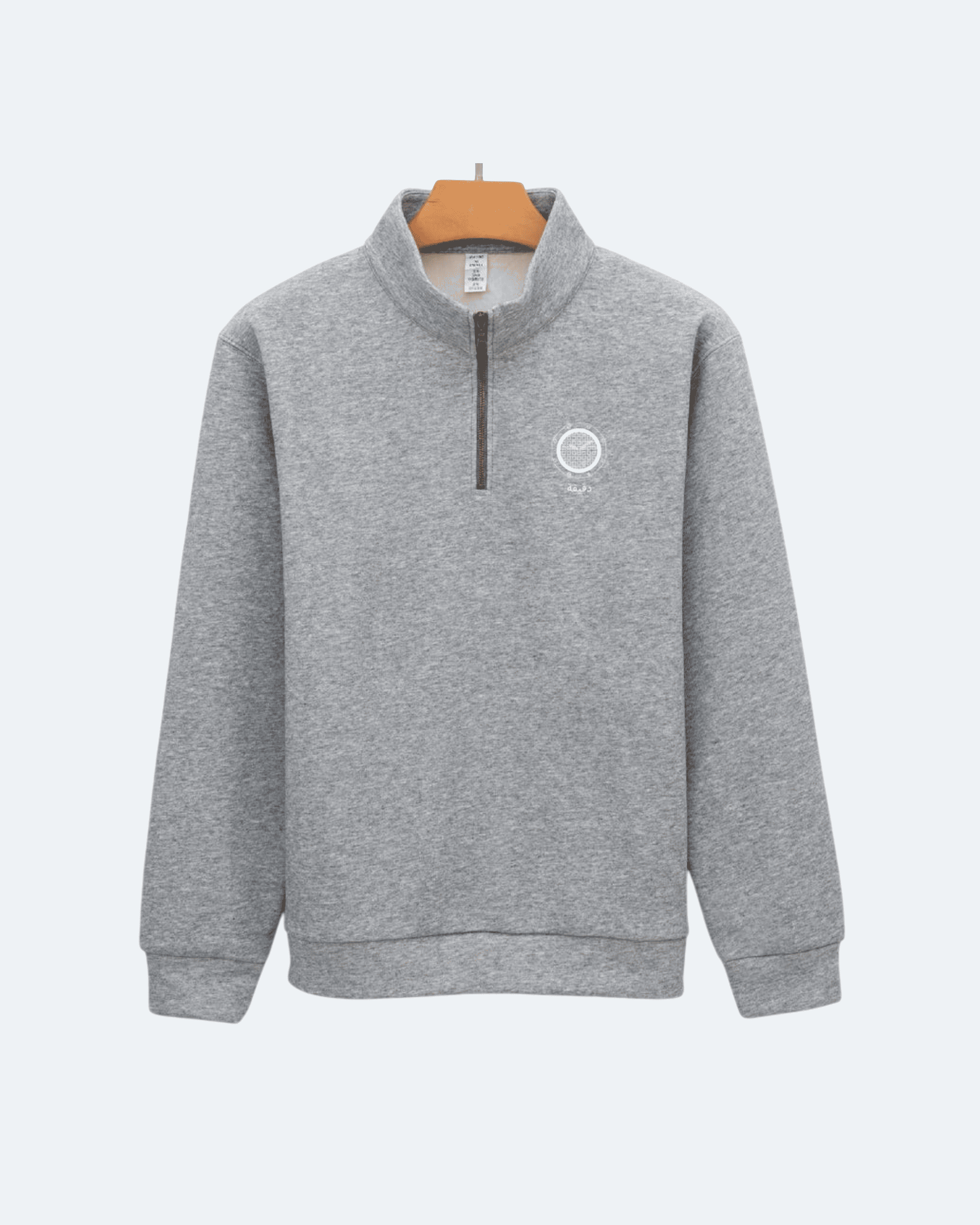 Gray Royal Time Quarter Zip sweatshirt with a small logo on a white background