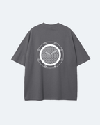 Gray Royal Time T-Shirt with a geometric pattern on the back against a light gray background