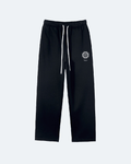 Black Royal Time Trackpants with a logo on a white background